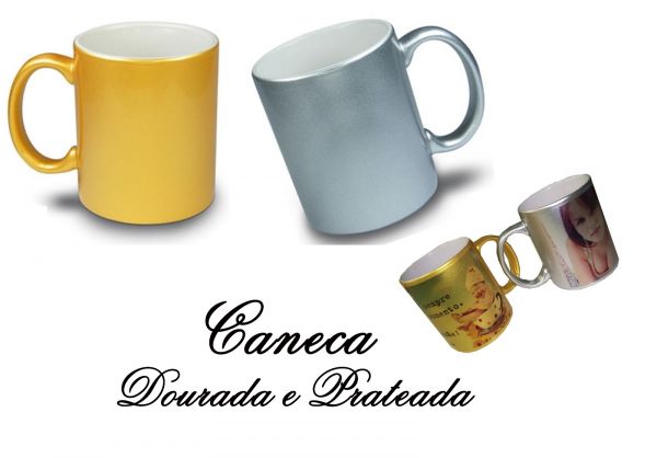 CANECA DOURADA E PRATEADA